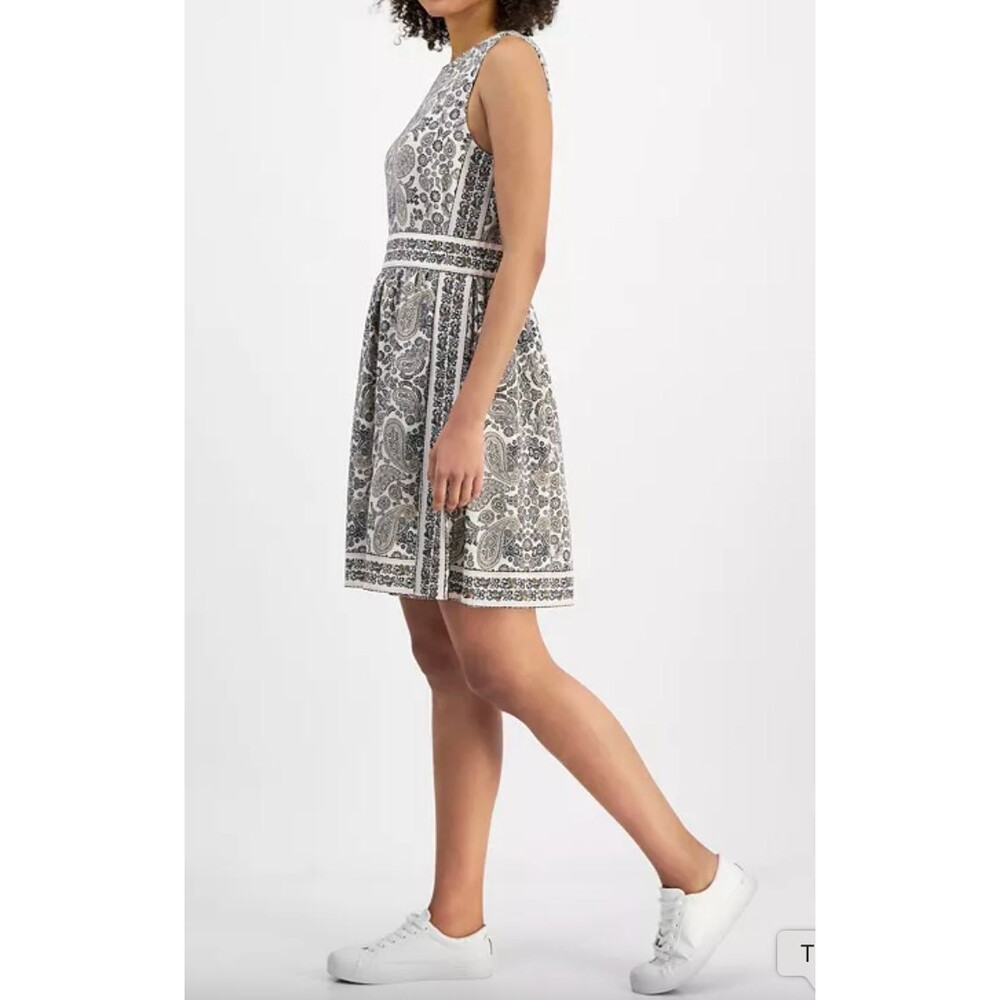 NWT Nautica Jeans Ivory Tan Paisley Dress Sz 10 Sleeveless Feminine Casual - Picture 6 of 12